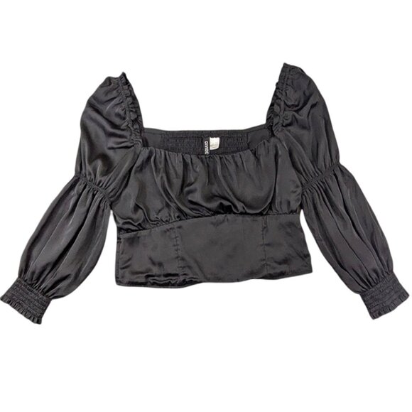 Whimsigoth Milkmaid Goth Crop Top Womens Large Black Fairy Silky Y2K Festival - Picture 1 of 13